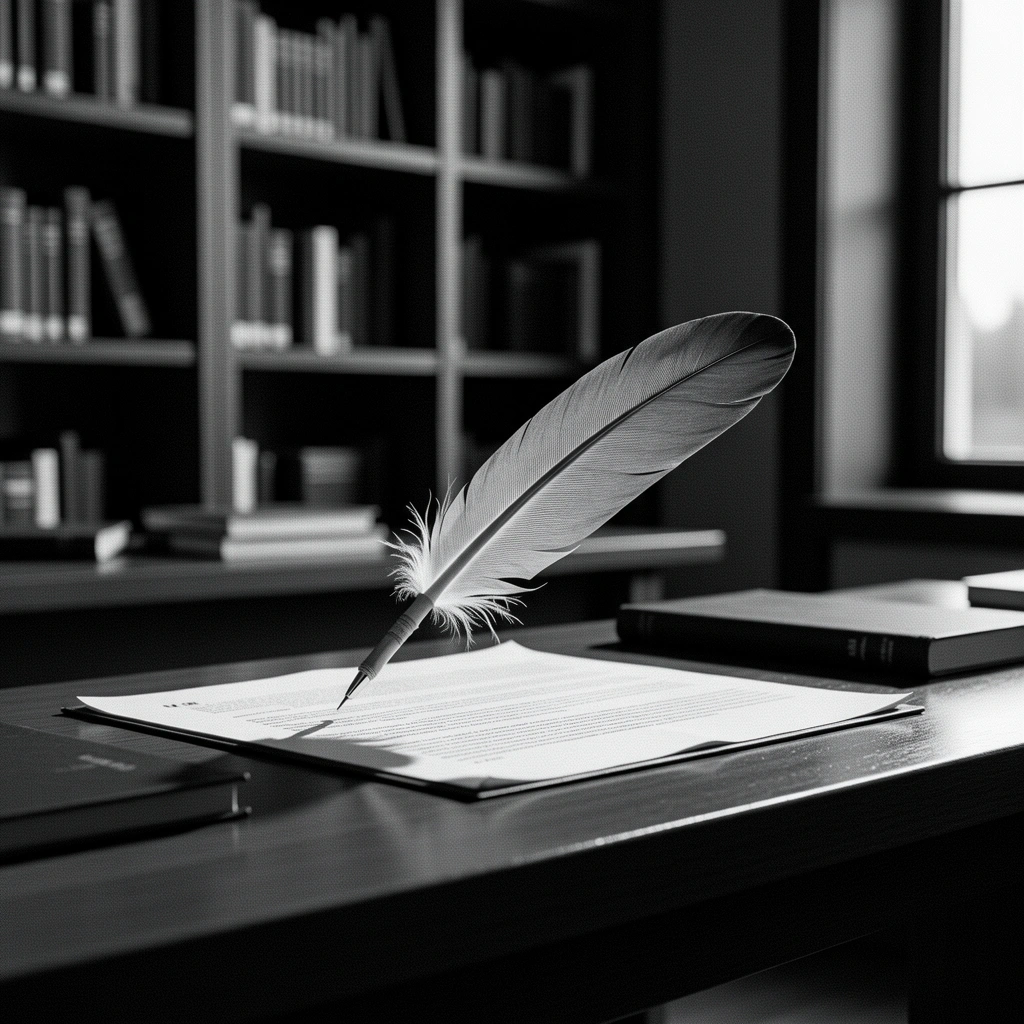 Detalle de pluma e investigación